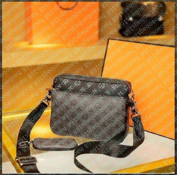 

2024 Men Leather TRIO Messenger Bags Luxury Shoulder belt Make up Bag Fashion Evening Cross Body shoulder bags purses lady tote Coin Tote Womens Bags, T3