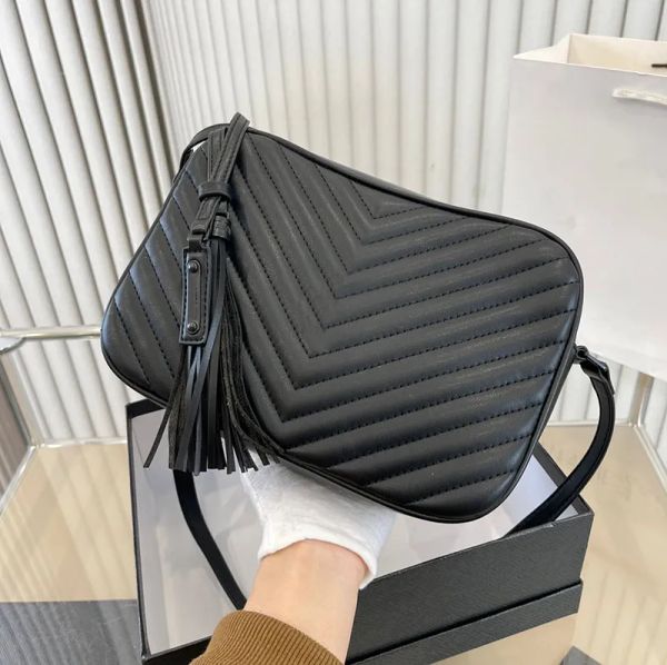 

Soft leather designers shoulder bag woman tassel crossbody bags high quality genuine leather women handbag fashion brand camera purses small handbags with box, White