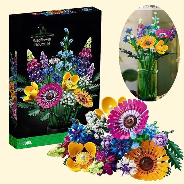 2025 new Wildflower Bouquet Building Blocks - Creative Floral Arrangement Kit for Home, Desk, Party Decoration & Gift Designer