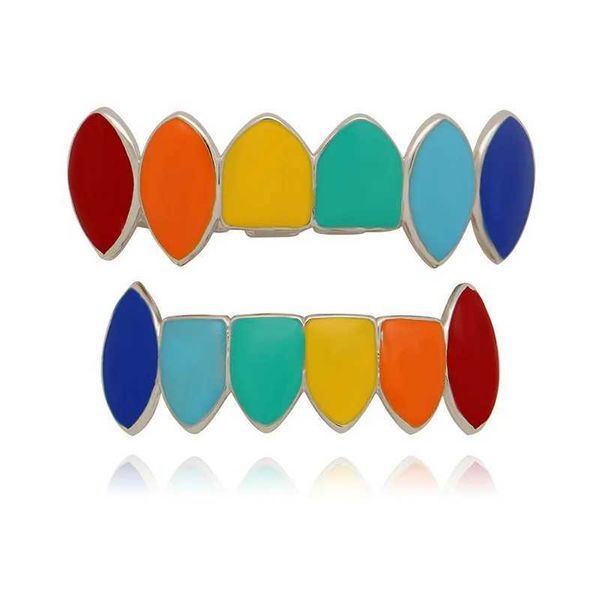 HipHop Rainbow Gold Silver color Teeth Grillz Top Bottom Grills Dental Mouth Cosplay Party Tooth Punk Body Jewelry GiftsXJ250114