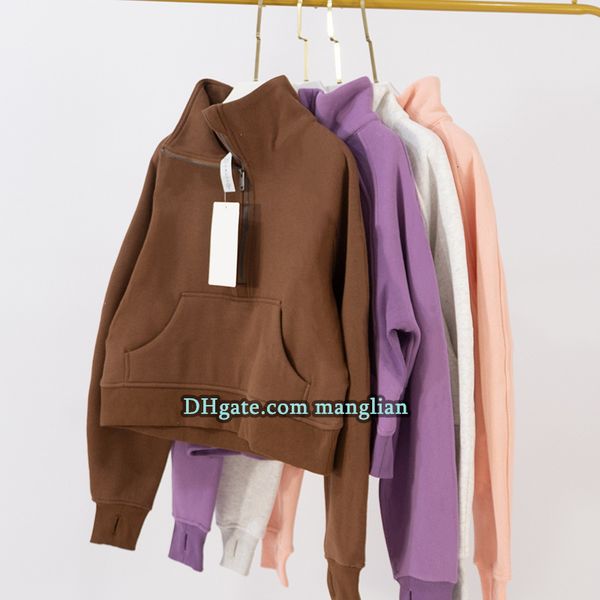 

Designer Yoga Hoodie Women Half-Zip Pullover Sweatshirt Line Decoration Comfortable Lightweight Fitness Activewear Gym Training and Sportswear, L1-apricot