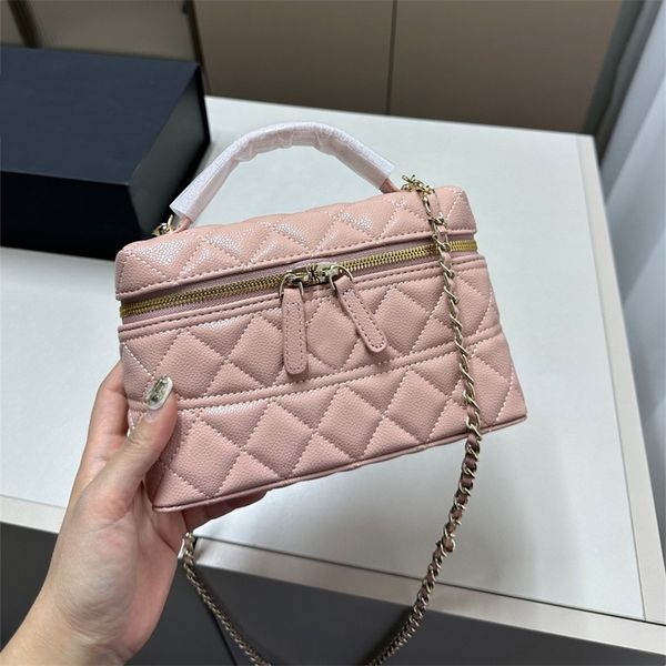 

2025 mini cosmetic designer bag woman makeup bag crossbody make up chain bags toiletry handbag Diamond Lattice Leather TOP, Khaki(20*12cm)