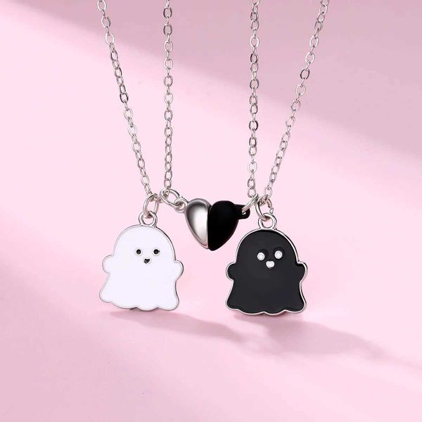 Cute Cartoon Ghost Magnet Necklace for Women Korean Fashion Spirit Clavicle Chain BFF Best Friends Jewelry Gifts Couple ItemsXJ250116