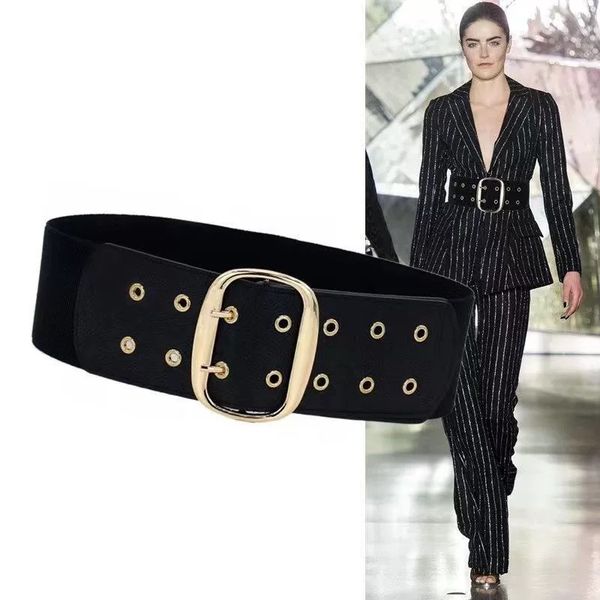 

Women's wide belt decorative suit jacket with coat down jacket fashion versatile skirt waist decoration elastic girdle seal, Black