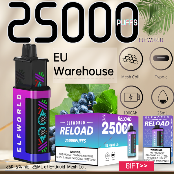 Puff 25k 25000 Replaced Rechargable 10-in-1 Flavors vape 1000mAh Battery 25ml EU warehouse 5% nic led screen Reload 25k