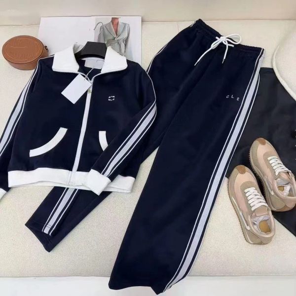

2025 autumn fashion style thread splicing contrast high-quality suit letter embroidery coat two-piece suit BFG2501213, Khaki