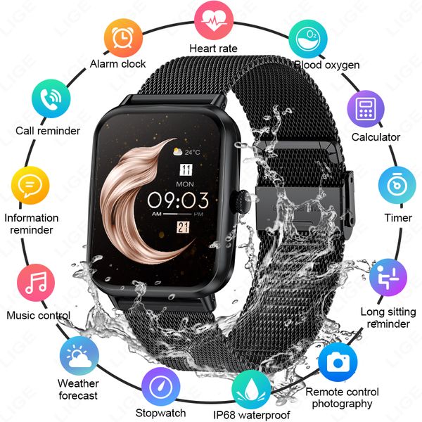 

LIGE's latest Bluetooth smartwatch sports meter step multi-functional watch lift screen light sleep monitoring music control Bluetooth call Remote photography