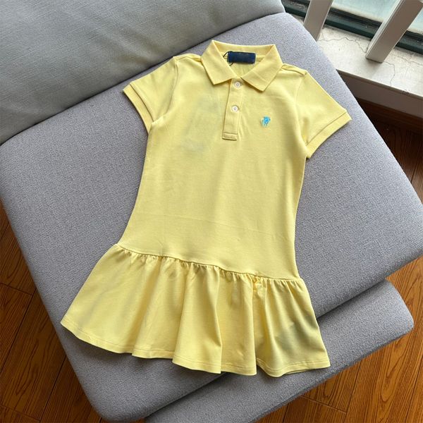 

25SS Girls Dress Polo Skirt Short Sleeved Jumpsuit Princess Pleat Dress Kid Clothing Designer Luxury Baby Girl Solid Color Original Version, Purple