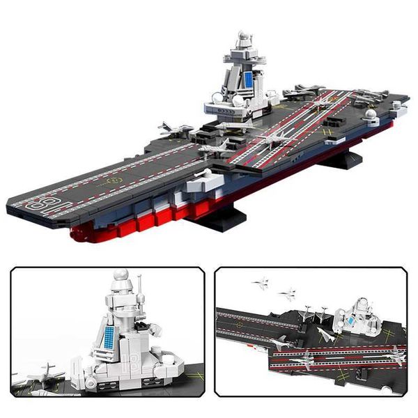 Creative Fujian Frigate Aircraft Carrier Building Blocks Military Battleship Weapon Warship Ship Model Assemble Bricks Boat Toys W250115