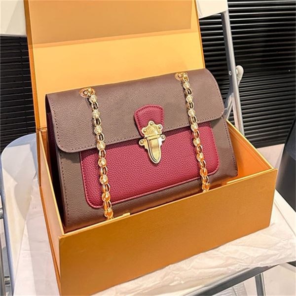 

Woman Envelope Shoulder Bags Designer Bag Small Chain Bag Lady Floral Purse Print Zipper Pocket Leather 2025, Burgundy(26*18cm)
