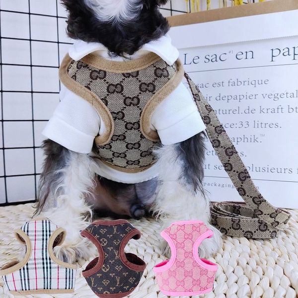 

Step-in Dog Harness Leashes Set Designer Pet Vest Classic Jacquard Lettering Soft Air Mesh Dog Harnesses for Small Dogs Cat Teacup Puppies Shih Tzu Khaki L, Beige