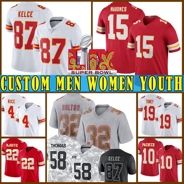 Patrick Mahomes Travis Kelce Football Jerseys Nick Bolton Isiah Pacheco Rashee Rice Felix Anudike-Uzomah Trent McDuffie Chris Jones Derrick Thomas Edwards-Helaire