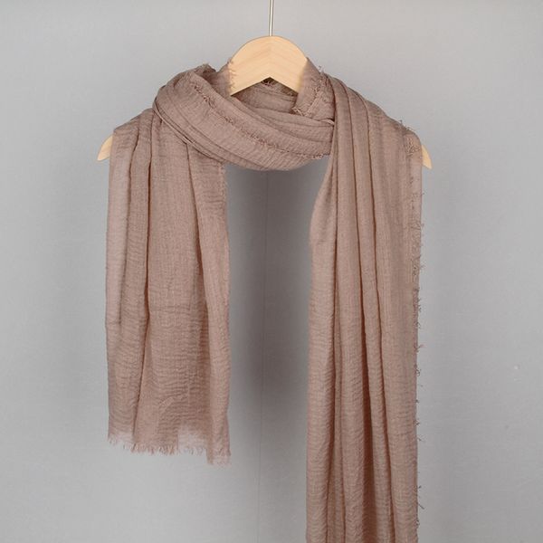 

10869 Womens solid color Pashmina cotton and linen headscarf Ring Scarf