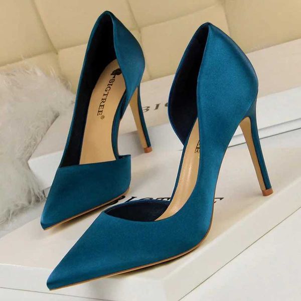 BIGTREE Shoes Sexy Woman Pumps Black Blue Sliver Women Heels Silk High Heels Women Shoes Stiletto Heels 9.5 Cm Ladies Shoes Z250701