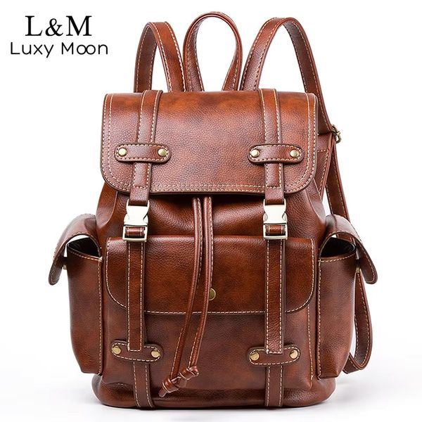 

Mirror Vintage Leather Backpack Women Fashion Large Drawstring Rucksack School Travel Bag For Teenage Girls Mochilas Black Brown Xa480h, Black new