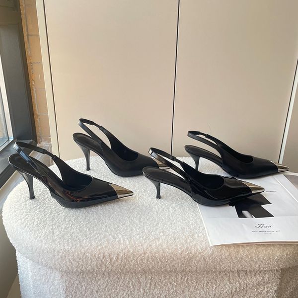 

2025 designer womens pointed toe high heel sandals 7CM/9CM microfiber leather Upper summer fashion somfortable single shoes, 7cm patent leather