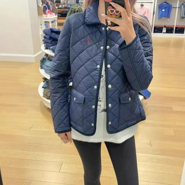 

Designer womens Jackets Lingge pattern lapel contrasting color versatile down jacket slimming and lightweight Lingge cotton jacket, R3