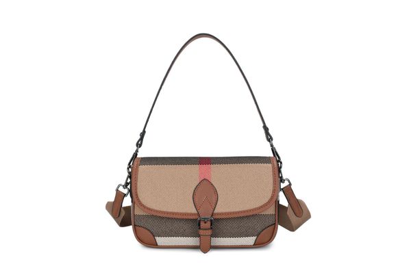 

new High - end Checkered Women's Bag a fashionable and versatile underarm bag with a wide shoulder strap It can be carried as a single - shoulder or cross - body bag, Brown