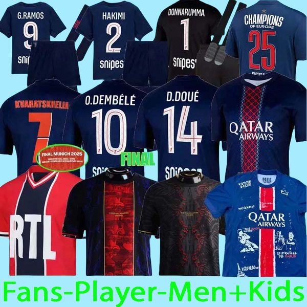 

025 2026 maillot de foot Kvaratskhelia soccer jerseys 4th JOAO NEVES HAKIMI football shirt 24 25 26 hommes BARCOLA Zaire-Emery O.Dembele PARIS final PSGES D.Doue, 25 26 home player club world cup