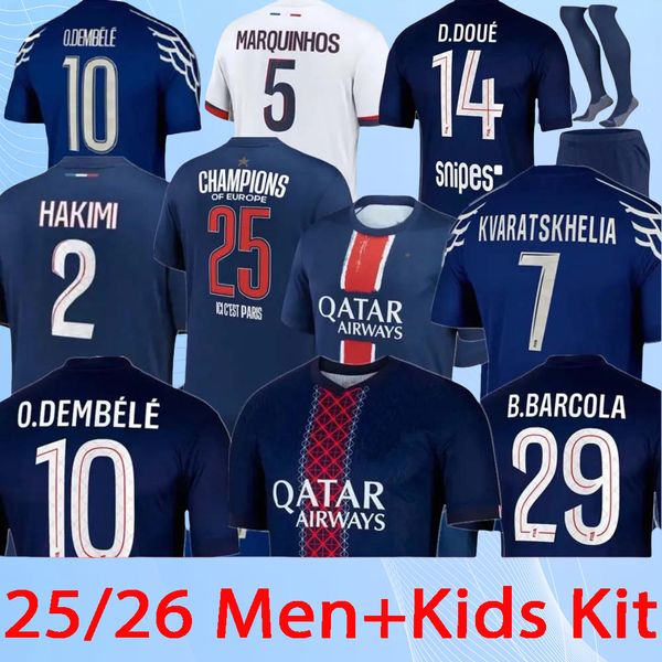 

25 26 maillot de foot soccer jerseys O.Dembele D.DOUE HAKIMI 2025 2026 football shirt hommes enfants MEN KIT Marquin hos, 24-25 fourth kids