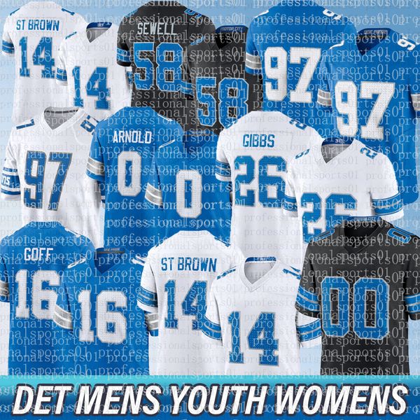 Detroitcity lions jersey Jahmyr Gibbs Jared Goff StBrown Jameson Williams 97 Hutchinsons Sam LaPorta Penei Sewell Penei Sewell Football Jerseys