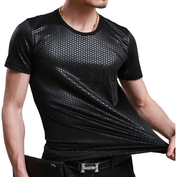 

Men's ice silk t-shirt, round neck solid color high-end half-sleeve 2025 new middle-aged and young spiritual guy high-elastic large-size top 200 pounds available, White