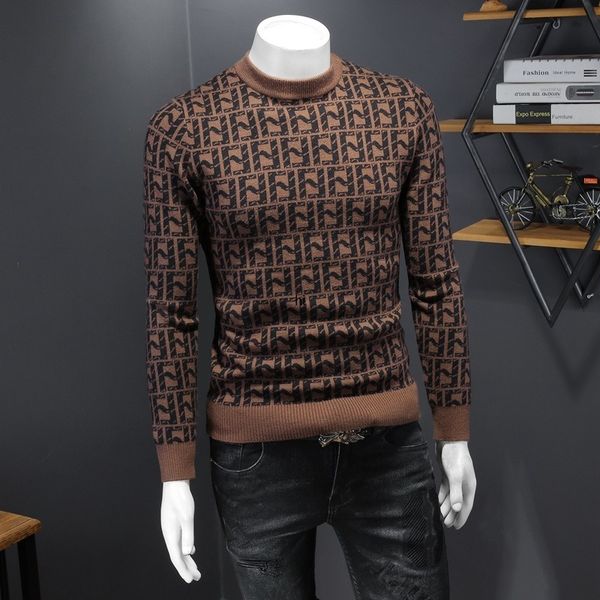 

European Station 2025 New Korean Edition Men's Winter Large Size Slim-fit Medium Neck Sweater Thickened Warm Wool Knitted Sweater -5XL, Orange