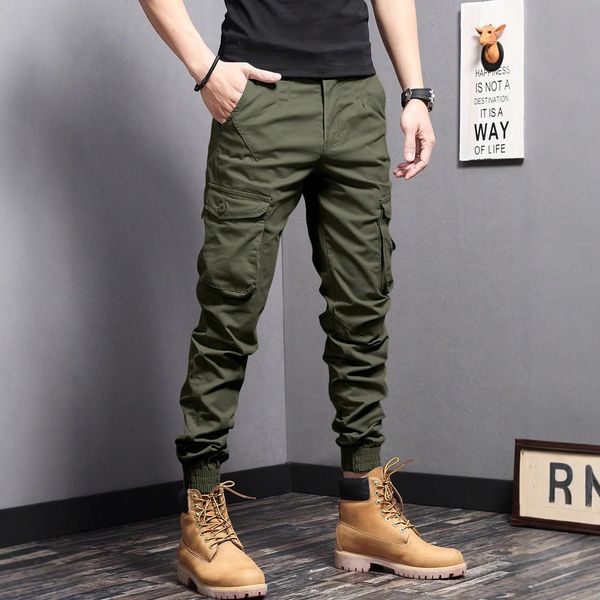

Casual Side Flap Pockets Workwear Tapered Pants, Men' Cargo Pants For Spring Fall Outdoor, Lightgrey
