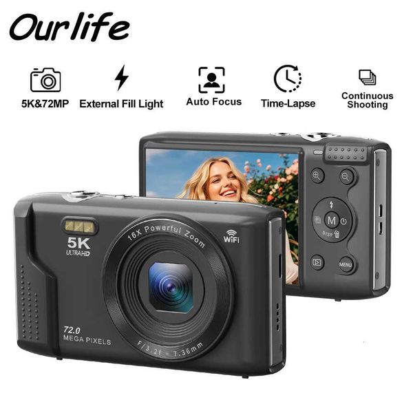 0urlife 5K Digital Photography Camera 16X Digital Zoom Vintage Vlog Video Recorder YouTube 2.8 Inch Screen Compact Autofocus Cam X250804