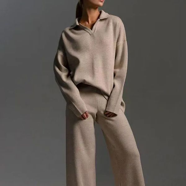 

Yoga Outft Suits Women Hoodie Two Piece Set Autumn Winter Neck Knitted Pullover Wide Leg Pants Jogger Suit Gym Tracksuit Sportswear High Waisted Sweatpants, Grey