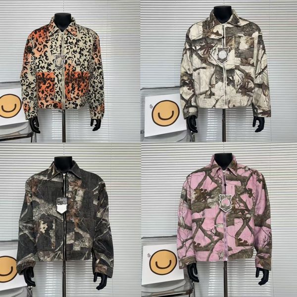 

Mens Designer Brand Holiday Series Leaf and Wood Full Print Zipper workwear Short Jacket Jacket for Men and Women, S2