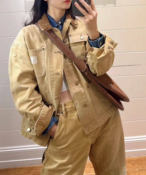 

Womens Bomber Jacket Khaki Color Vintage Style Casual Outerwear Workwear Coat Utility Design Turn Down Collar Ladies Asian Size Jacket, R14-blue