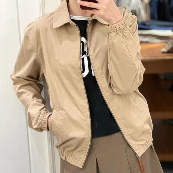 

Mens Vintage Jacket with Small Horse Logo Classic Utility Coat Zip Up Style Lightweight Bomber Outerwear Khaki Workwear Fashionable Streetwear Designer Look, R03-khaki
