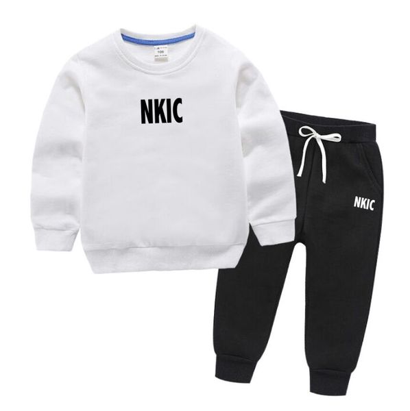 Kids Leisure Letter Print 2pcs White Gray Pants Brand Tracksuits 1-13 Years Boys Girls Spring Autumn Outfits Streetwears Children Clothes