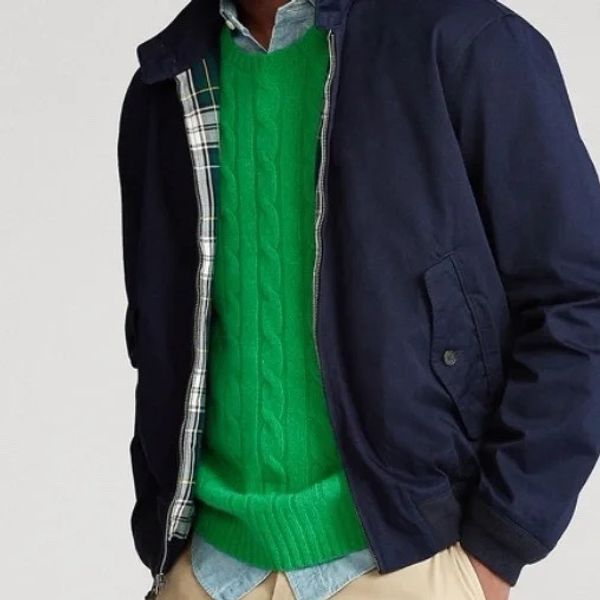 

Classic Mens Jacket Small Horse Logo Lightweight Workwear Style Bomber Coat Khaki Outerwear Turn Down Collar Vintage Inspired Design for Streetwear Fashion, R03-navy