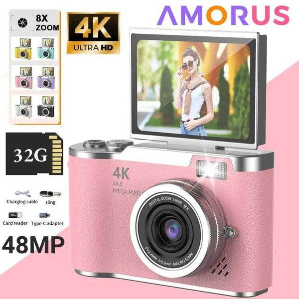 4K Digital Camera CCD 180 8X Digital Zoom Flip Screen Selfie Camera 48MP Portable Digital Photography Camera with 32G Card Z250804