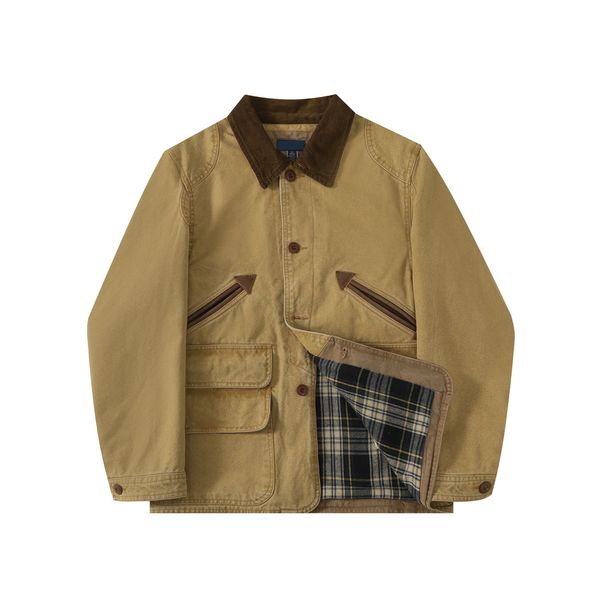 

Mens Designer Small Horse Jacket British Workwear Style Lightweight Zip-Up Khaki Coat Fashion Streetwear Vintage Lapel Casual Outerwear for Men and Women, R01-black