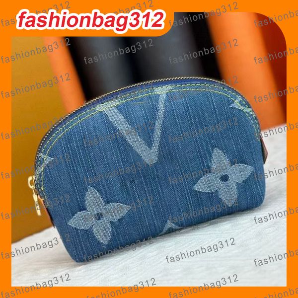 

Designer makeup bag women wallet luxury zippered Toiletry bag clutch bag storage bag denim fabric card holder checkbook passport holder credit card slot, #3