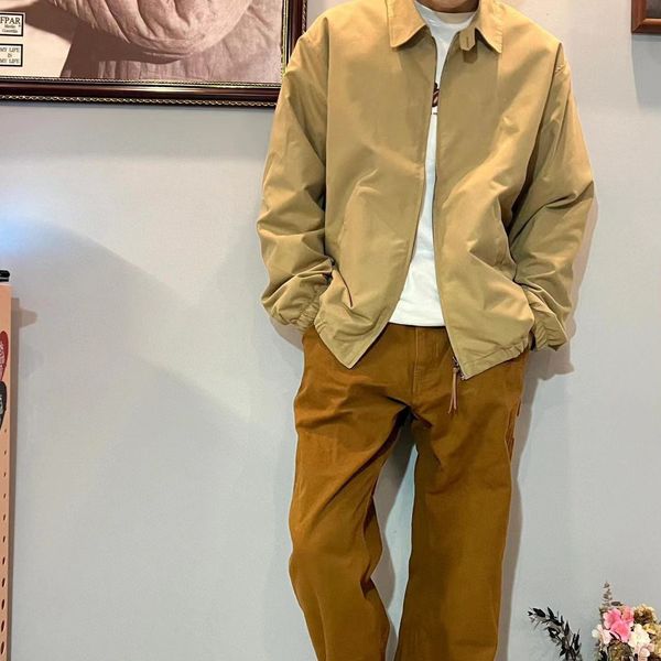 

Fashion Workwear Jacket for Men Small Horse Detail Zip Up Design Utility Bomber Coat Lightweight Khaki Outerwear Streetwear Leather Style Comfortable Fit Look, R03-khaki