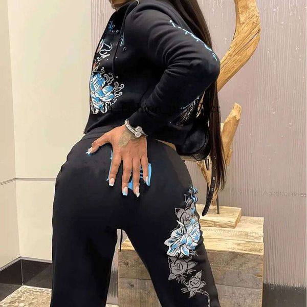 

edhardyly Womens Tracksuit Pattern Letter Print Fashion edhardypants Sports Spring Summer Slim Short Zip Hooded Sweatshirt Casual Loose Sweatpants Two Piece 363 d, White 02