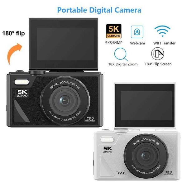 5K 64MP Compact Digital Photography Camera 18X Digital Zoom Vintage Vlog Video Recorder YouTube 3 180 Flip Screen Cameras Z250804