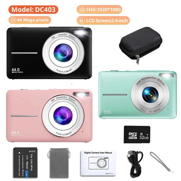 1080P HD Digital Camera 2.4 inches Rechargeable with 16x Zoom Compact 44MP for Kids Girls X250804