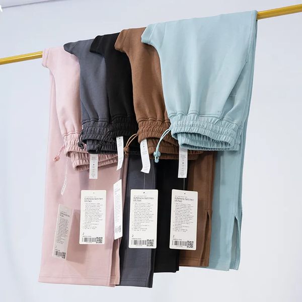 

Split hem Long Pants Softstreme Ladies High Waist Soft Fabric Straight Jogger Trousers Shows Legs Yoga Fiess, Pink