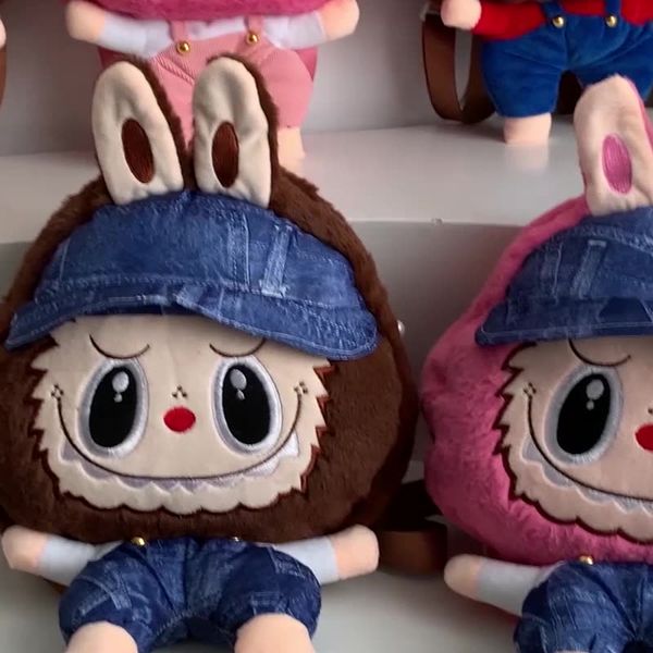 Cute LABUBU Plush Cartoon Backpack Soft Stuffed Character Bag for Girls Kids Gift Character Themed Shoulder Crossbody Bag Adorable Doll Pattern Bag Wholesale