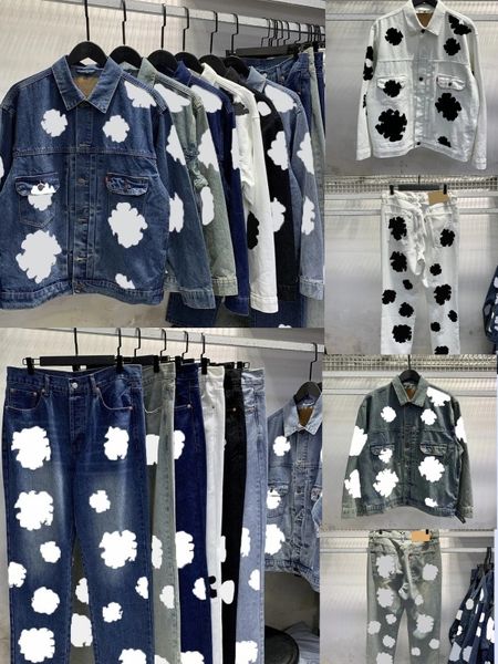 

Designer Man Tracksuits Cotton print denim jacket for both men and women high street washed denim suit, T10