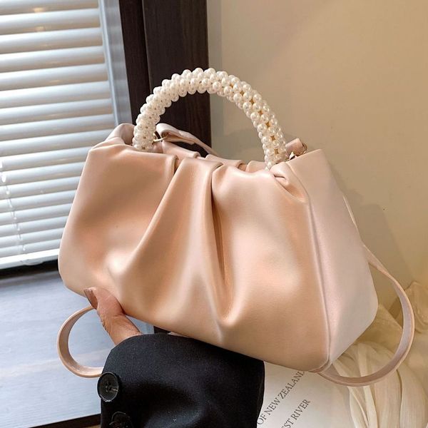 

Mirror And High-end Feeling Cloud Pearl Handle Handle, Single Shoulder Crossbody Bag, 2024 Summer New Pleated Small Bag, Pearlescent black
