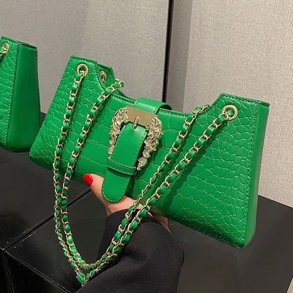 

Mirror New Fashion Women's Crocodile Pattern Chain Shoulder Handbags 2025 Chic Underarm Clutch Blue Green Armpit Bags