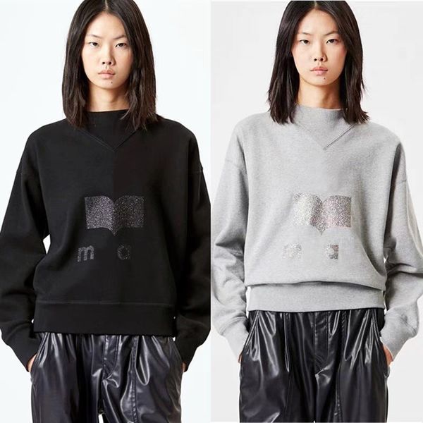 

Sweatshirt Isabmarant High Quality Designer Cotton Hoodie Sweater New Classic Paragraph Glitter Print Half-High Neck Women Cotton Stand-Up Hooded Pullover Jumper, Lightsteelblue