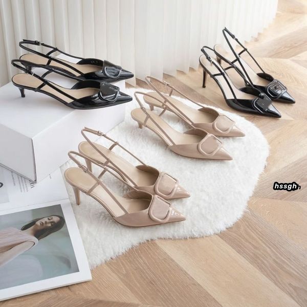 

Designer Women's Sandals High Heels Metal V-Button Pointed Shoes Naked Black Red Matte Classic Brand Sandals 6cm 8cm 10cm Slim Sexy High Heels Wedding Oran Shoes36-44, Blue