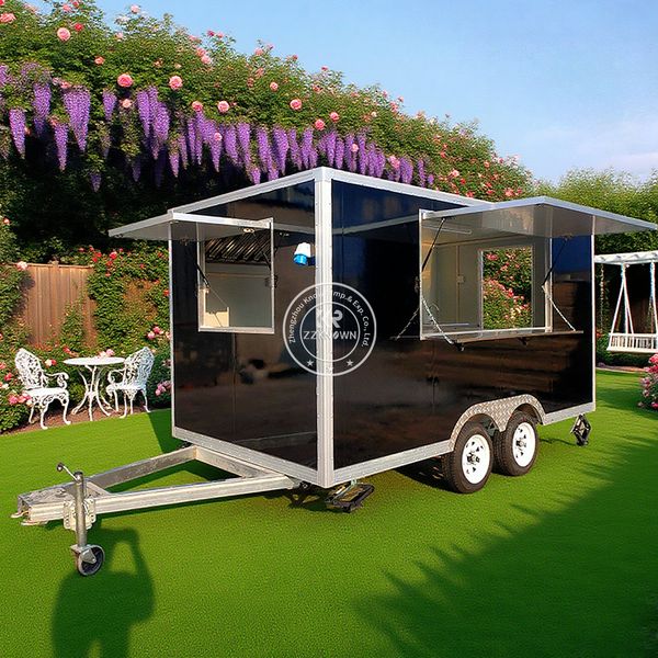 

Customized Catering Cart Mobile Concession Pizza Hamburger Cart Food Trailer Stainless Steel Coffee Food Truck With Full Kitchen